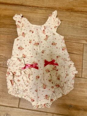 indigo soul Cream Floral Baby Girl Romper with Pink Bows